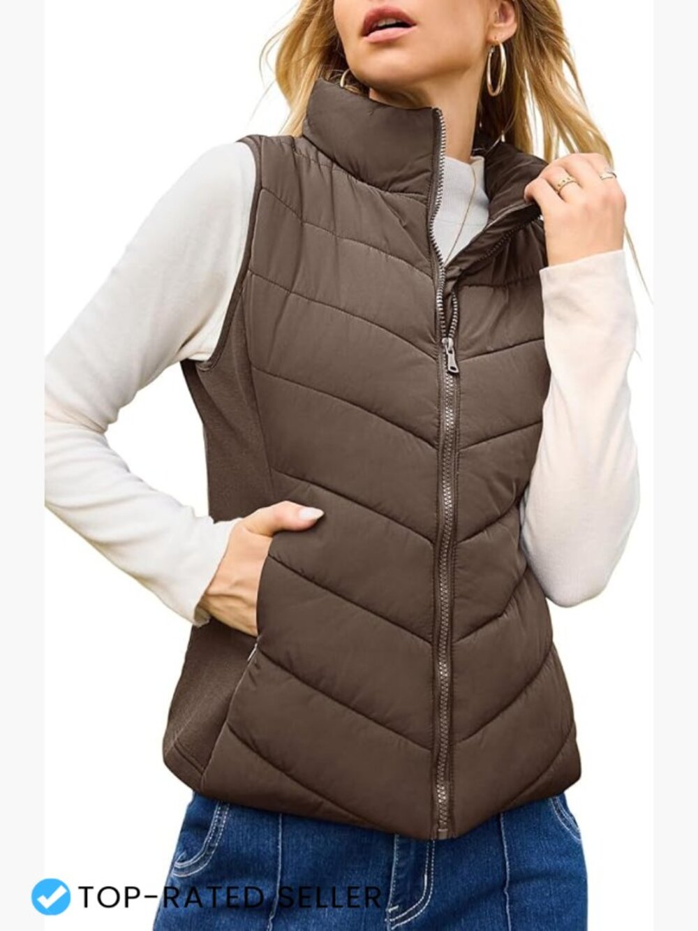 Quilted Puffer Vest Lightweight Zip Up Sleeveless Gilet Fall Winter Outerwear